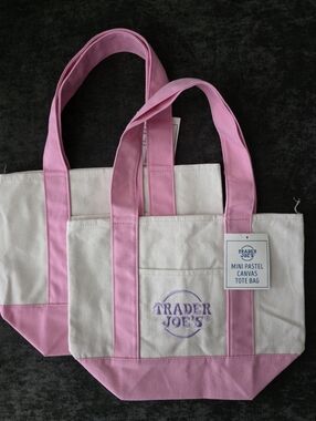1 Trader Joe's Mini Pink Canvas Tote Bag - Pastel